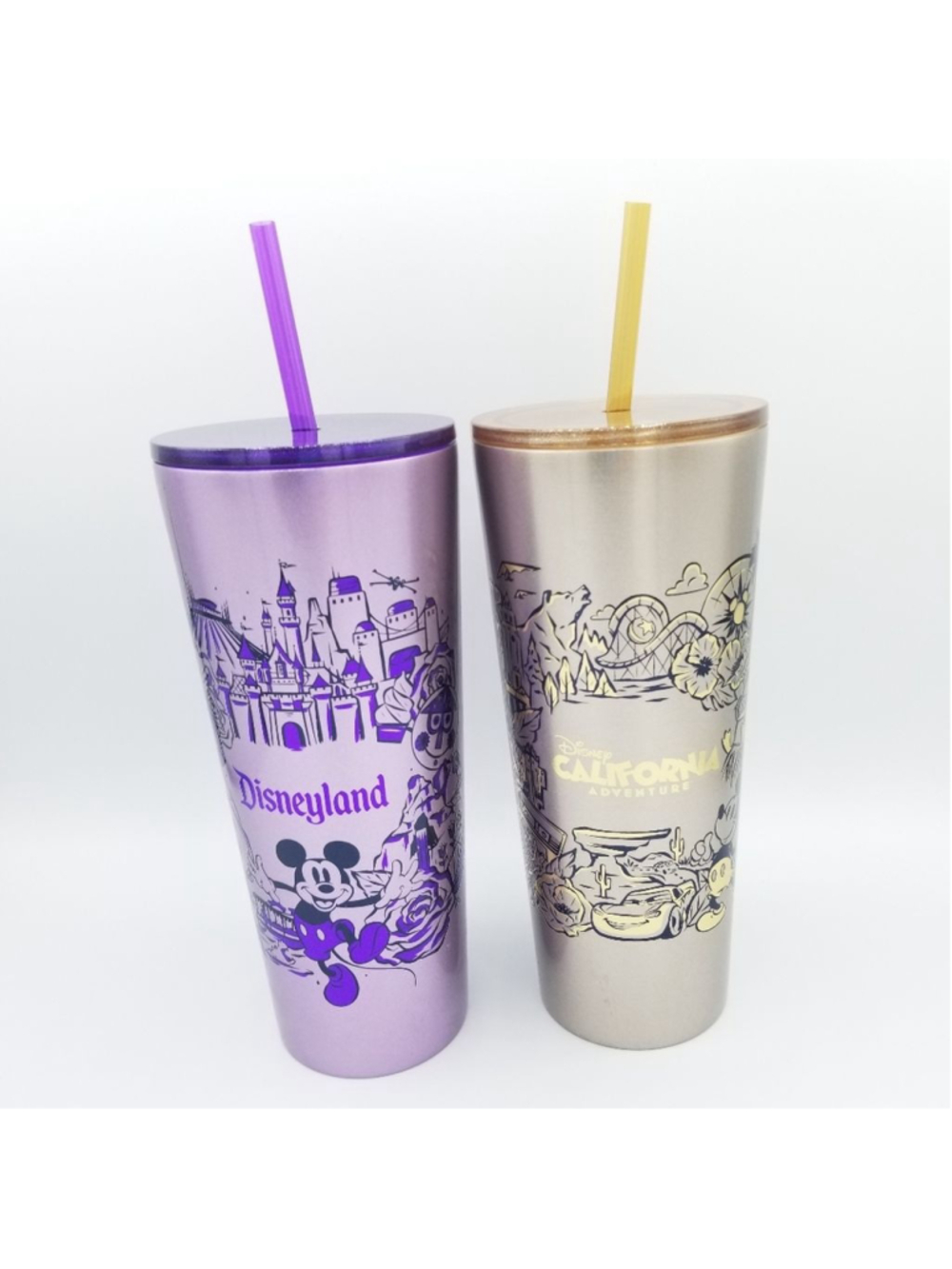 Disney Starbucks Tumblers Set Disneyland DCA Stainless Steel 24oz NEW With Straw
